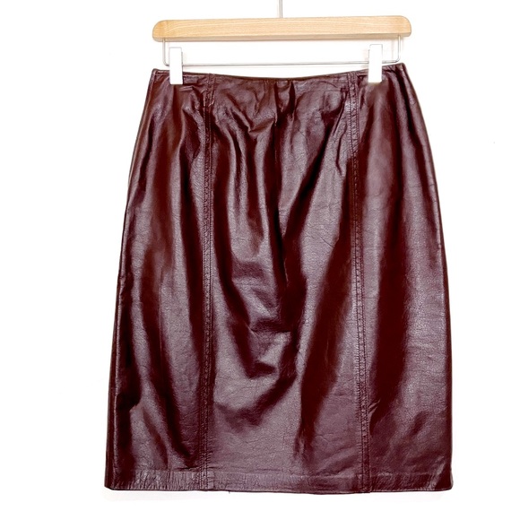 Vintage leather skirt red maroon oxblood pencil mini midi 80s 90s Danier - Picture 2 of 11